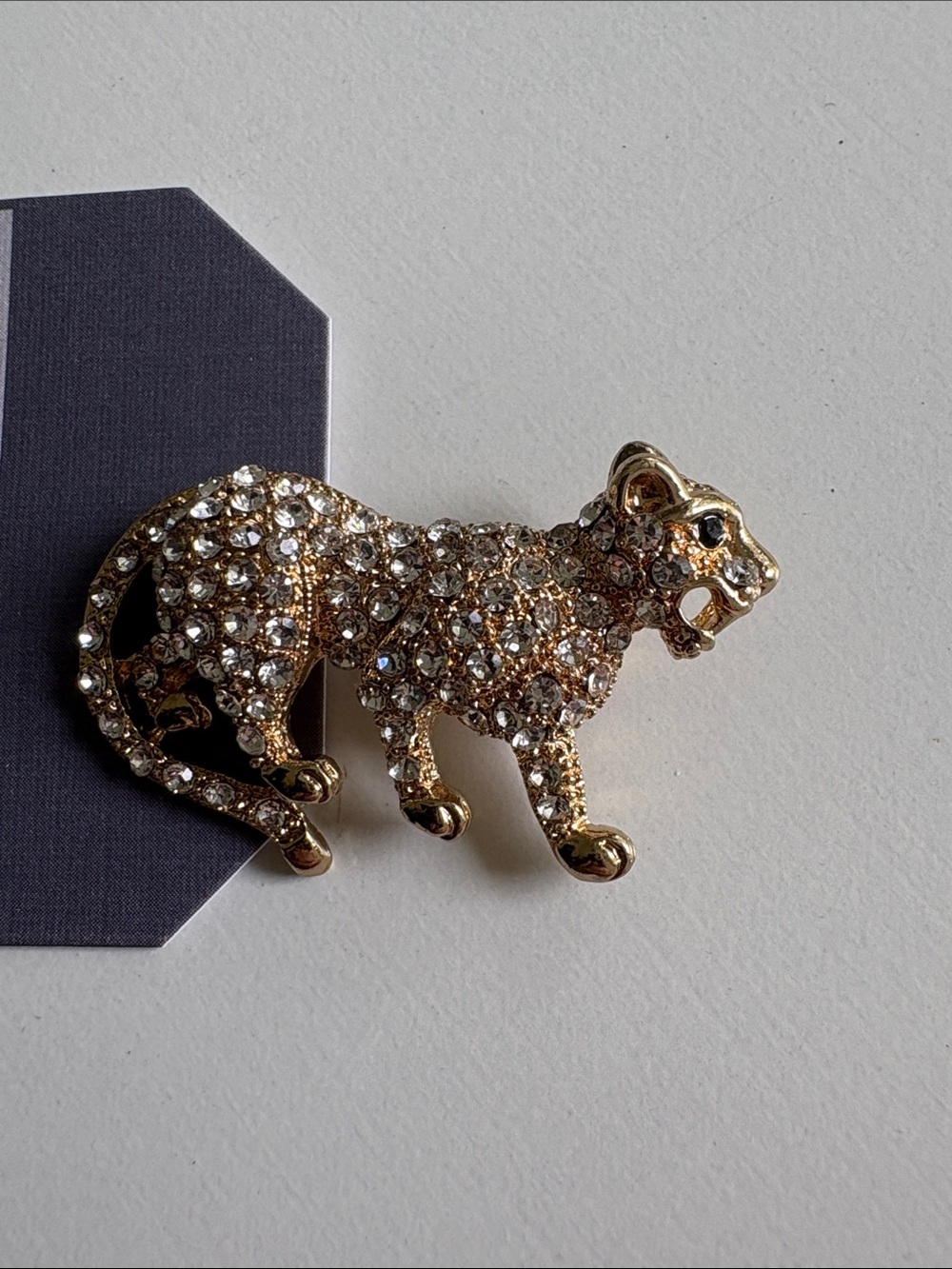 Crystal Pave Leopard Brooch - Gold Tone